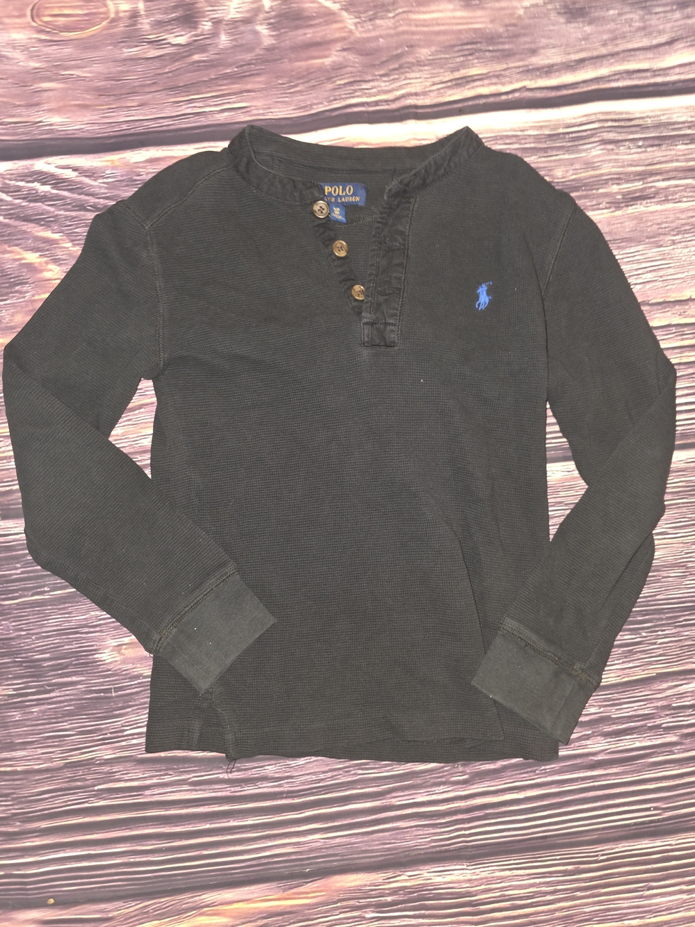 Polo by Ralph Lauren Black Long-Sleeve Henley with Blue Pony